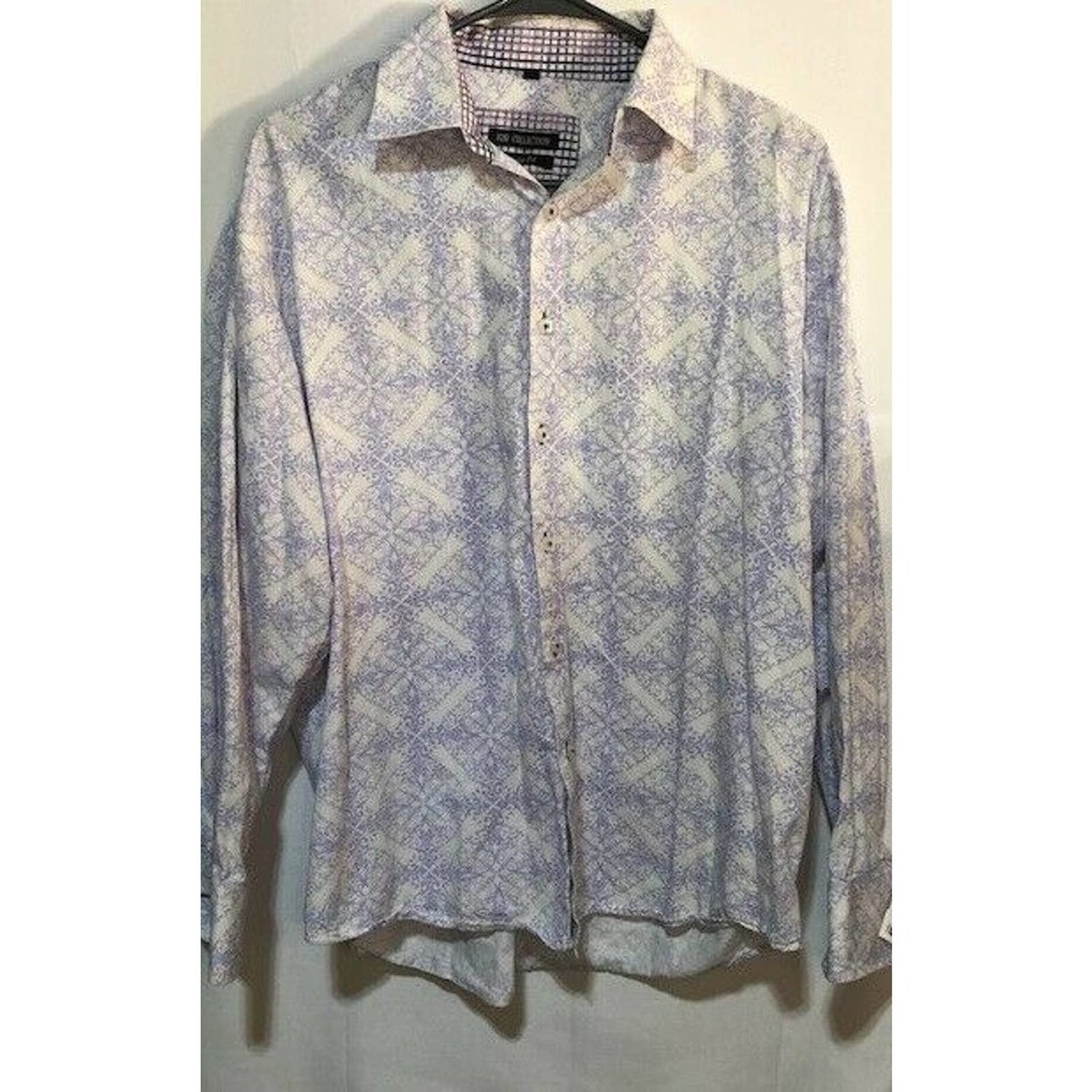 H20 Collection Men's Long Sleeve Button Up Shirt Med Lavender Pattern